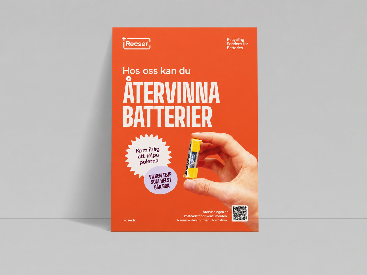 Juliste kierrätyspisteelle - paristo A4 I SWE