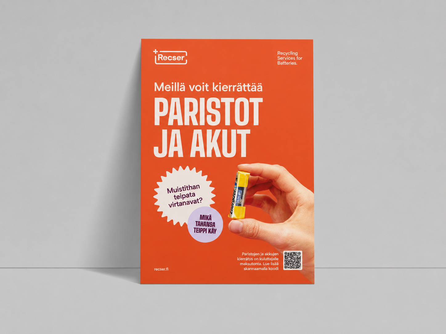 Juliste kierrätyspisteelle - paristo A4 I FIN